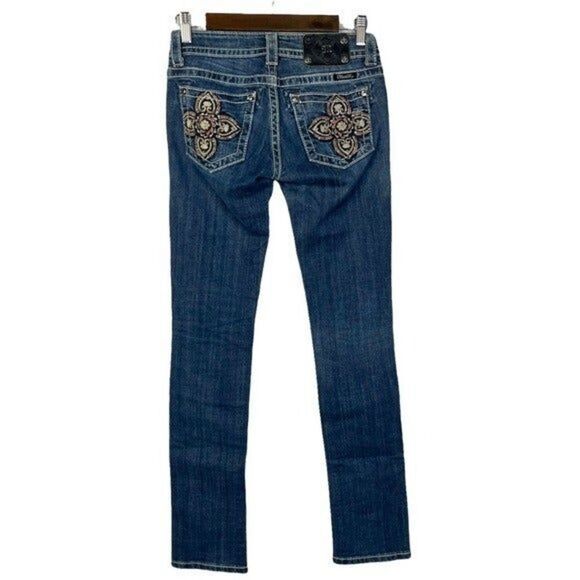 Miss Me Dark Wash Baroque Cross Embellished Straight Leg Jeans 25 - Picture 1 of 6